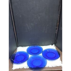 Anchor Hocking, 8" luncheon plates from their "Presence Cobalt Blue" line.